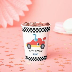 Gobelets En Papier Anniversaire Dinosaur voiture de course rouge nom 