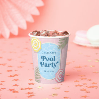 Gobelets En Papier Anniversaire Fille Rose Fête de Piscine d'Été