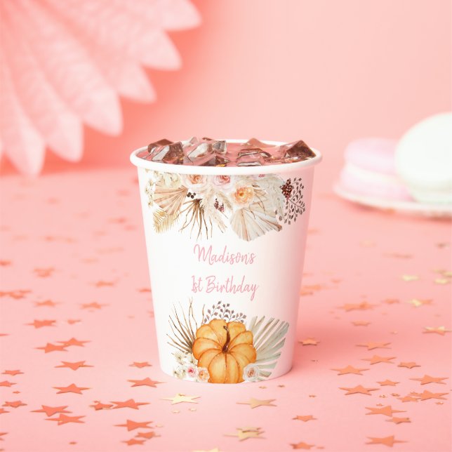 Gobelets En Papier Anniversaire floral de Little Citrouille Boho (Insitu)