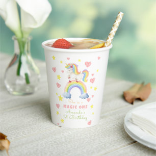 Gobelets En Papier Anniversaire Licorne Magie Arc-en-ciel Un Premier