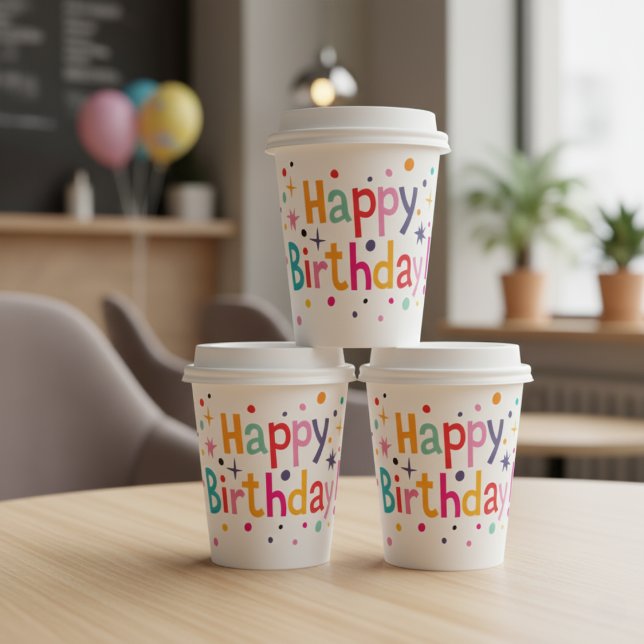 Gobelets En Papier Anniversaire moderne du Moyen-siècle (Retro Midcentury Modern Birthday Paper Cups)