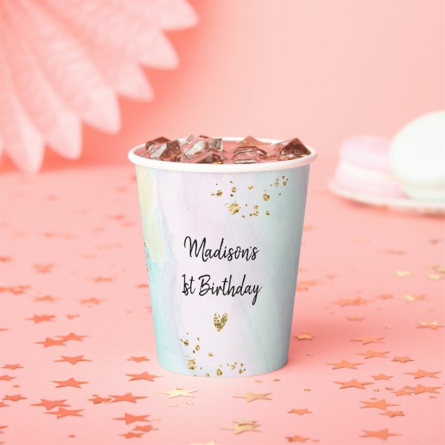 Gobelets En Papier Anniversaire Pastel Rainbow Pink Gold (Insitu)