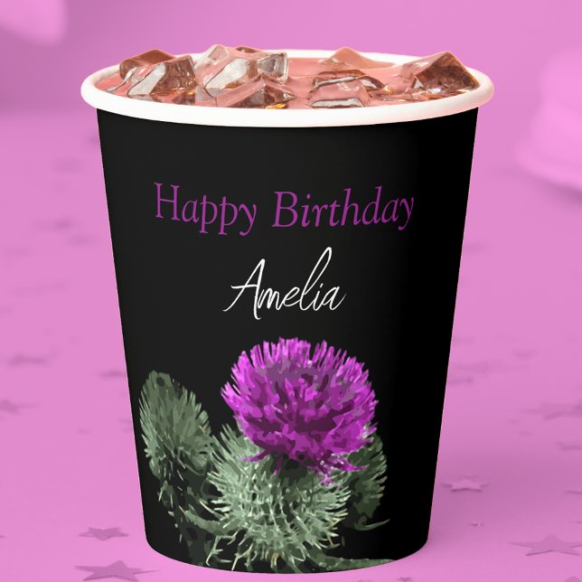 Gobelets En Papier Anniversaire personnalisé du chardon écossais (Créateur téléchargé)