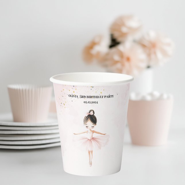 Gobelets En Papier Anniversaire rose Ballerina élégant (Créateur téléchargé)