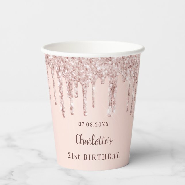 Gobelets En Papier Anniversaire rose parties scintillant or monogramm (Verso)