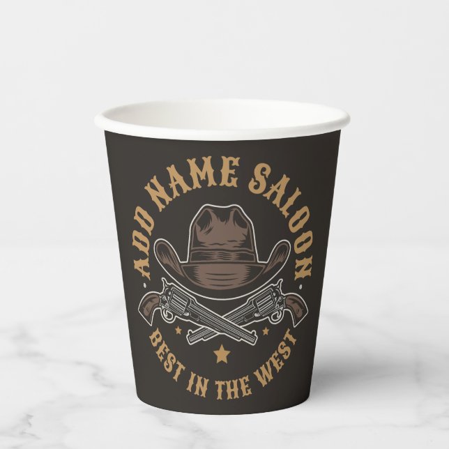 Gobelets En Papier Antique Cowboy Guns AJOUTER NOM Old Wild West Salo (Recto)