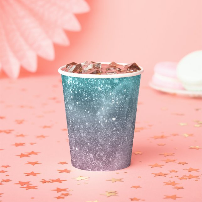 Gobelets En Papier Aqua blue Pink ombre mer galaxie abstraite (Insitu)