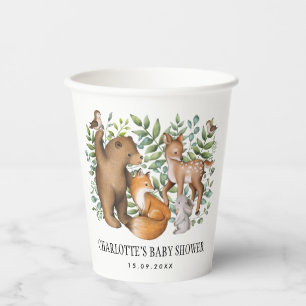 Gobelets En Papier Aquarelle Baby shower des animaux de forêt de boi