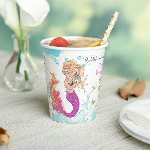 Gobelets En Papier Aquarelle Baby shower jumeaux Little Mermaid