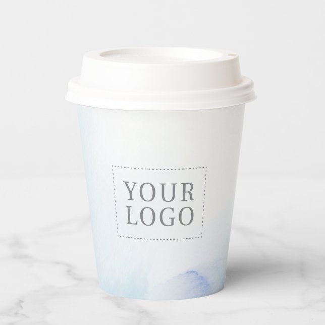 Gobelets En Papier Aquarelle bleue personnalisée Logo d'entreprise pr (Recto)