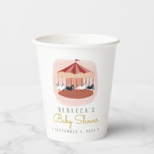 Gobelets En Papier Aquarelle Carousel rose Baby shower Cubes en papie
