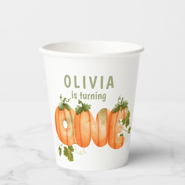 Gobelets En Papier Aquarelle Citrouille mignon 1er anniversaire Citro (Recto)