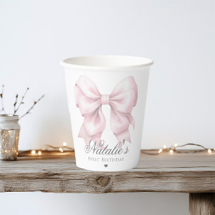 Gobelets En Papier Aquarelle customisée Dusty Rose Bow 1er anniversai