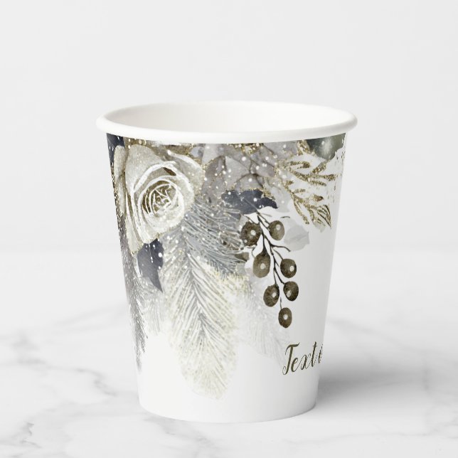 Gobelets En Papier Aquarelle de mariage Argent Golden White Roses (Recto)