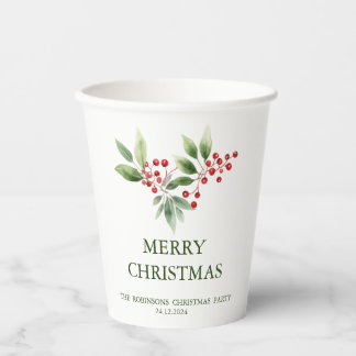 Gobelets En Papier Aquarelle de Noël d'hiver