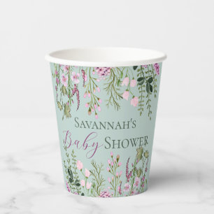 Gobelets En Papier Aquarelle Delicate Fleur sauvage Baby shower Flora