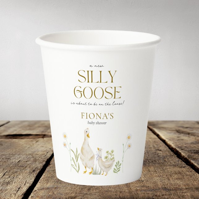 Gobelets En Papier Aquarelle d'oie soie Baby shower neutre pour le ge (Silly Goose Baby Shower Greenery Daisy Gender Neutral Custom Paper Cups)