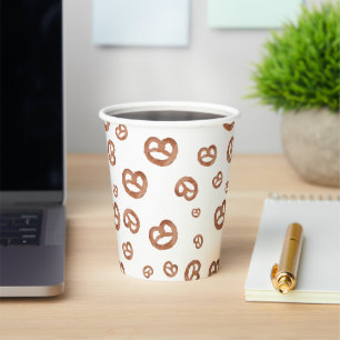 Gobelets En Papier Aquarelle douce salée Motif Pretzel