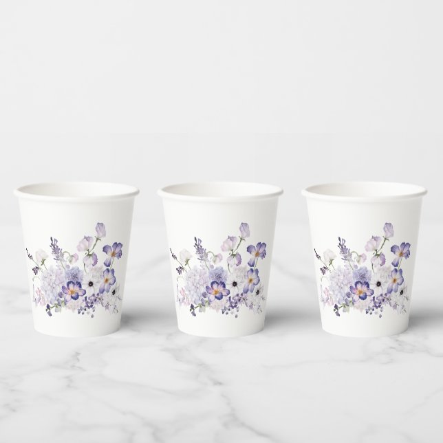 Gobelets En Papier Aquarelle Élégant baby shower de fleurs lilas (Multi)