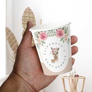 Gobelets En Papier Aquarelle Floral Llama Baby shower neutre genre