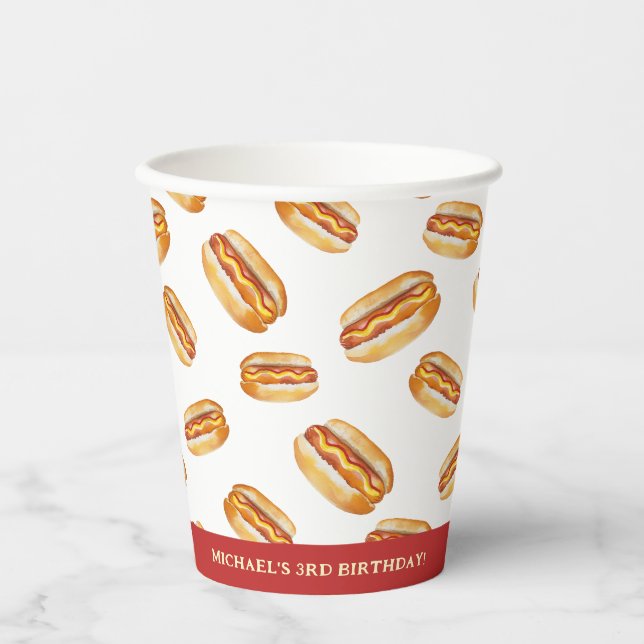 Gobelets En Papier Aquarelle Hot Dog Coupes de papier d'anniversaire  (Recto)