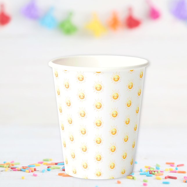 Gobelets En Papier Aquarelle jaune mignonne soleil Boho Whimsical (Créateur téléchargé)