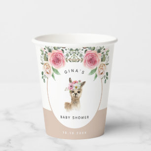 Gobelets En Papier Aquarelle Llama Sexe Baby shower neutre