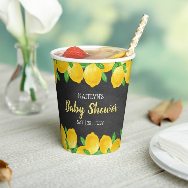Gobelets En Papier Aquarelle moderne Baby shower citronnier (Insitu)