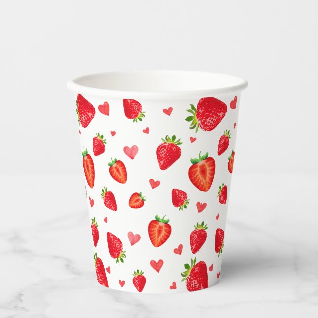 Gobelets En Papier Aquarelle Motif de fraise douce Amour (Recto)