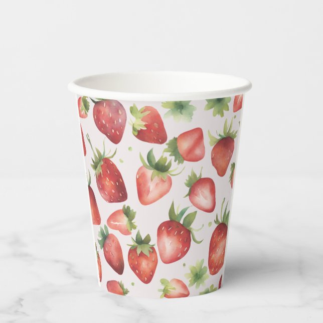 Gobelets En Papier Aquarelle Motif de fraises rouges (Recto)