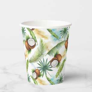 Gobelets En Papier Aquarelle Motif de noix de coco tropicale