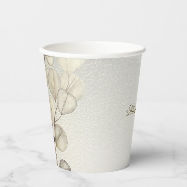Gobelets En Papier Aquarelle Party Golden Eucalyptus Foliage brillant (Recto)