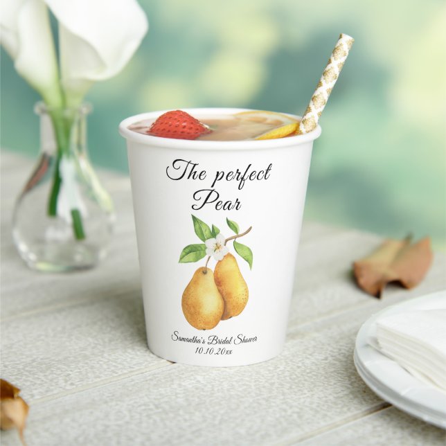 Gobelets En Papier Aquarelle Perfect Pear Fête des mariées florale (Insitu)