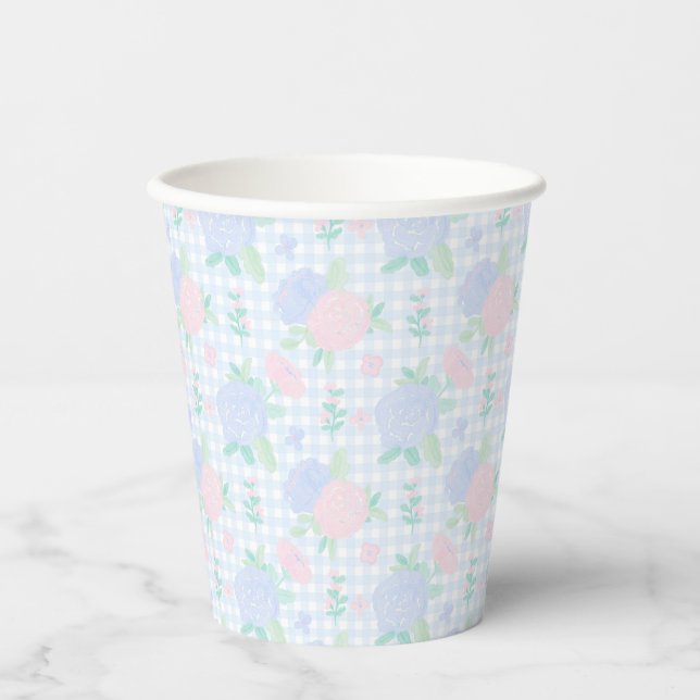 Gobelets En Papier Aquarelle Preppy Floral En vichy Anniversaire (Recto)