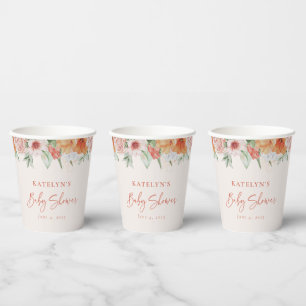 Gobelets En Papier Aquarelle Ressort Baby shower floral pour filles