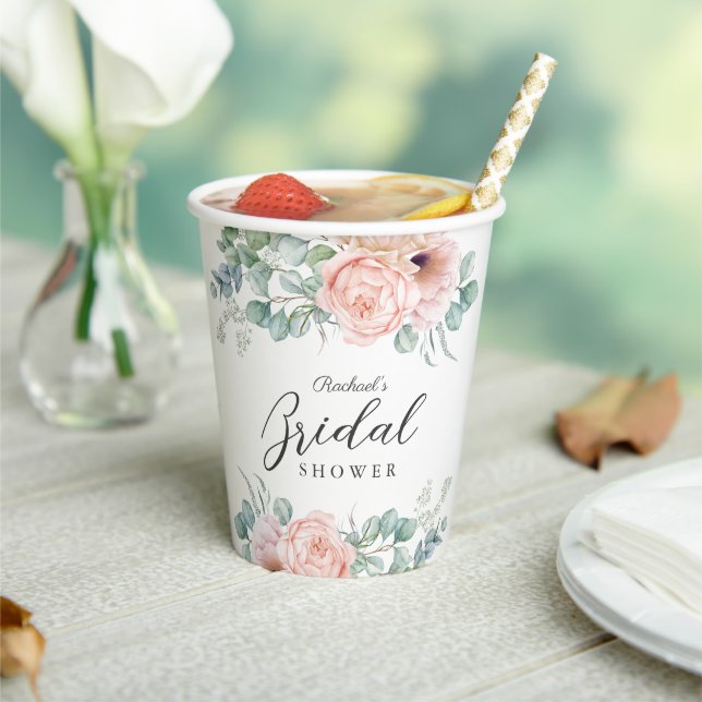 Gobelets En Papier Aquarelle rose et beige Fête des mariées florale (Insitu)