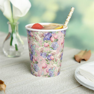 Gobelets En Papier Aquarelle rose Pastel Floral