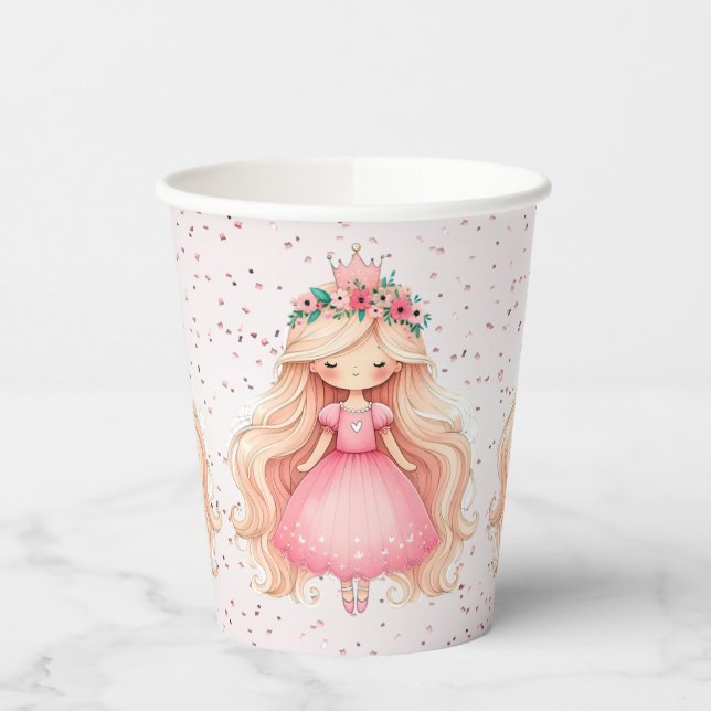 Gobelets En Papier Aquarelle rose princesse Anniversaire (Gauche)