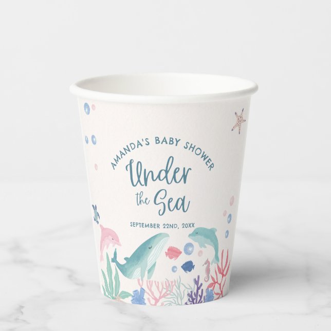 Gobelets En Papier Aquarelle sous le Baby shower marin (Recto)