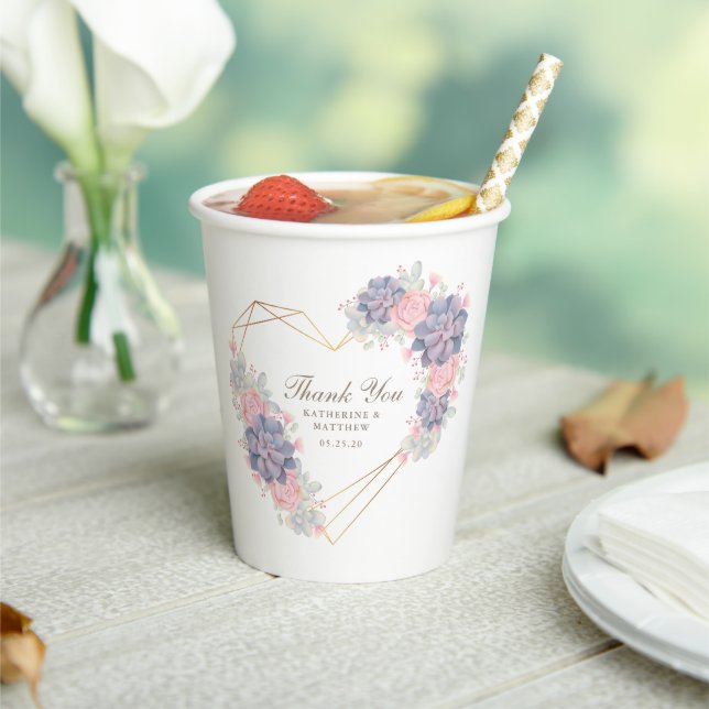 Gobelets En Papier Aquarelle Succulents Mariage (Insitu)