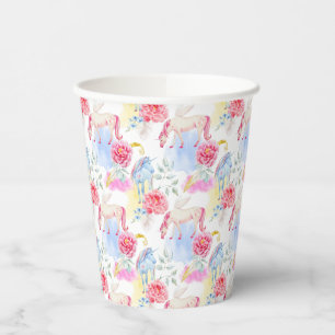 Gobelets En Papier Aquarelle Unicorne et Motif Pegasus