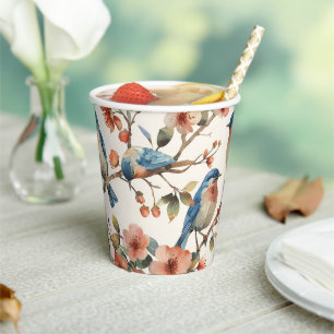 Gobelets En Papier Aquarelle vintage Oiseaux et fleurs Coupe en papie