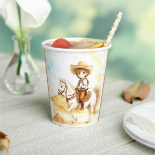 Gobelets En Papier Aquarelle Western Cowboy Baby shower