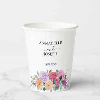 Gobelets En Papier aquarelles Florales Mariage Botanique Moderne