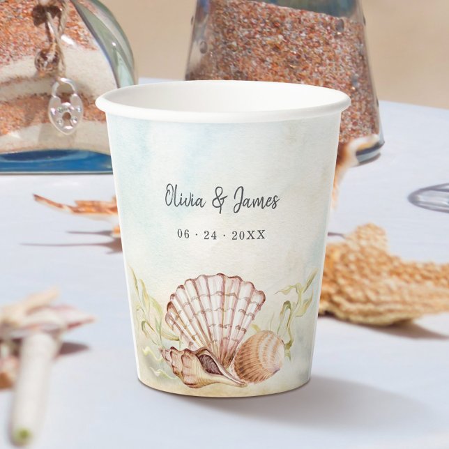 Gobelets En Papier Aquarium Coquillages Tropical Beach Mariage (Créateur téléchargé)