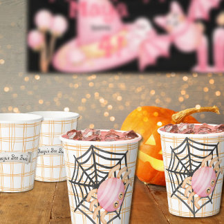 Gobelets En Papier Araignée d'Halloween rose et web