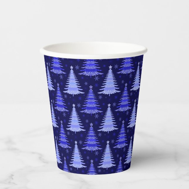 Gobelets En Papier Arbre de Noël Design Motif bleu (Recto)