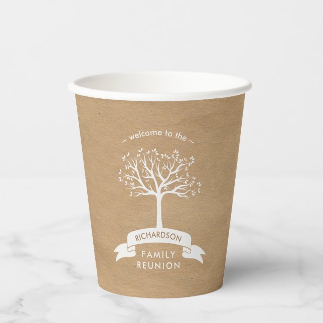 Gobelets En Papier Arbre familial rustique | Réunion de famille Kraft (Recto)