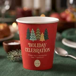 Gobelets En Papier Arbres de Noël Modernes Joyeuses Fêtes d'Entrepris