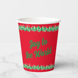Gobelets En Papier Arbres de Noël Snowflakes blanc Joie au monde